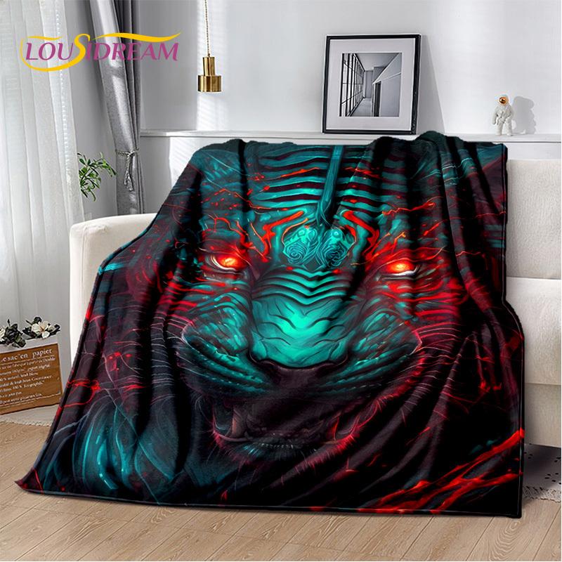 Fierce Tiger Lion Leopard Beast Animal Wildlife Cartoon Blanket,Soft Throw Blanket for Home Bedroom Bed Sofa Picnic Office Cover