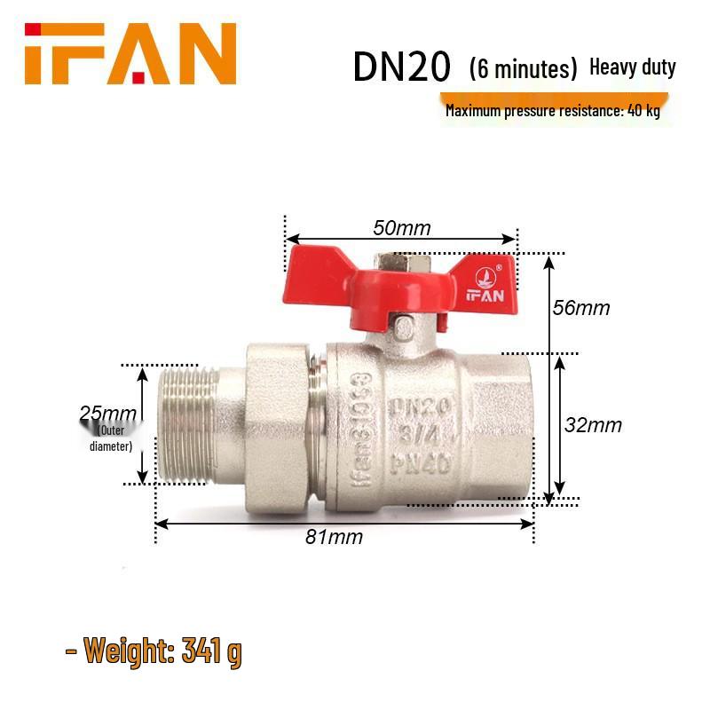 Thickened Brass DN32 Copper Ball Valve, Male & Female Threads, 1-Inch Valve with Union