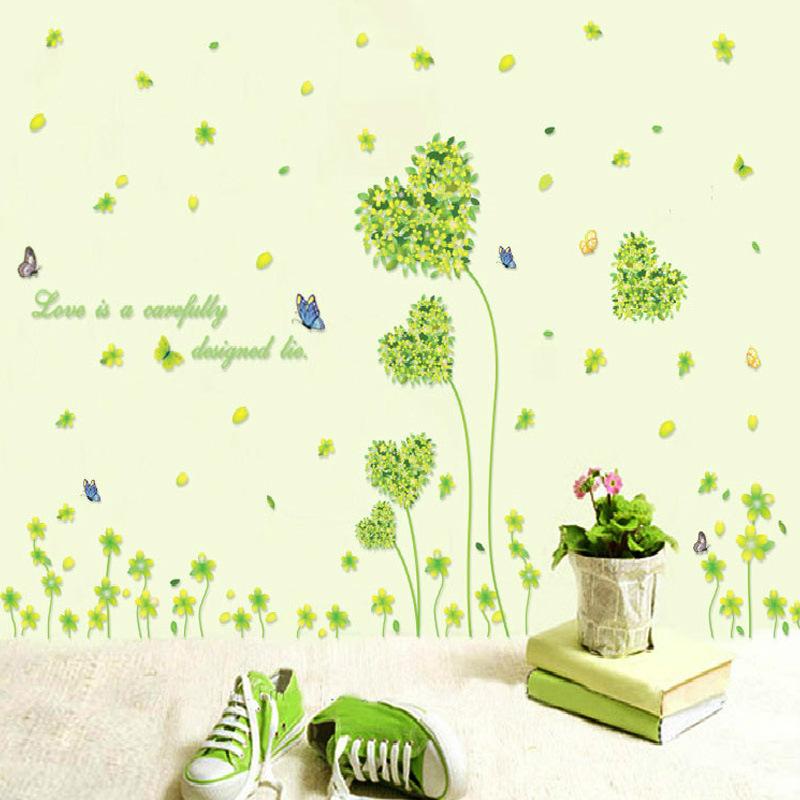 Green Heart Wall Sticker Removable Self Adhesive Decal for Living Room TV Background Bedroom Romantic Home Decor