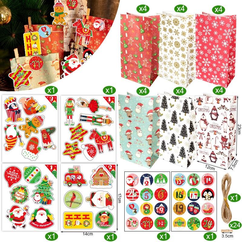 Christmas Wrapping Paper Bag Gift Tags with Strings Xmas Decor Printed Paper Card Labels Christmas Decoration Packaging Supplies