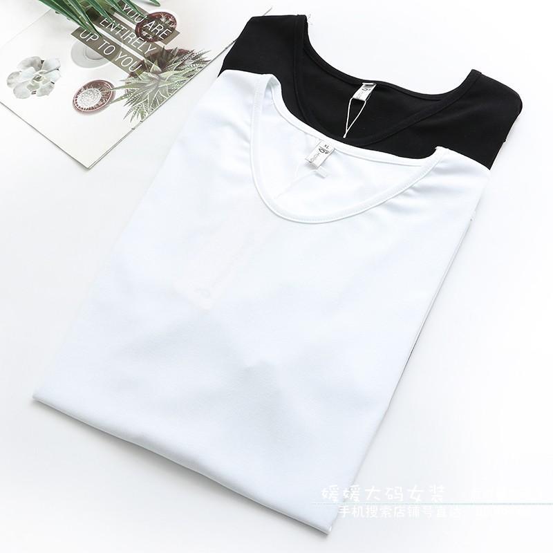 Summer Korean Plus Women's Casual Top Loose Solid Color V-neck Split Simple Short Sleeved T-shirt