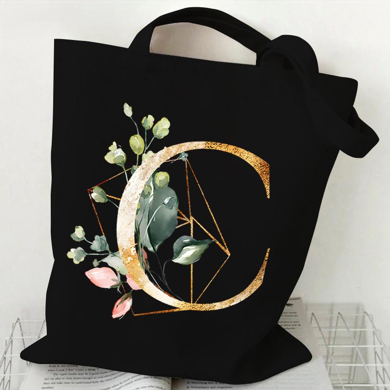 Print Canvas Bag Women's Shoulder Bag Fashion Floral Letter Ladies Hand Bags Alphabet Tote Bag