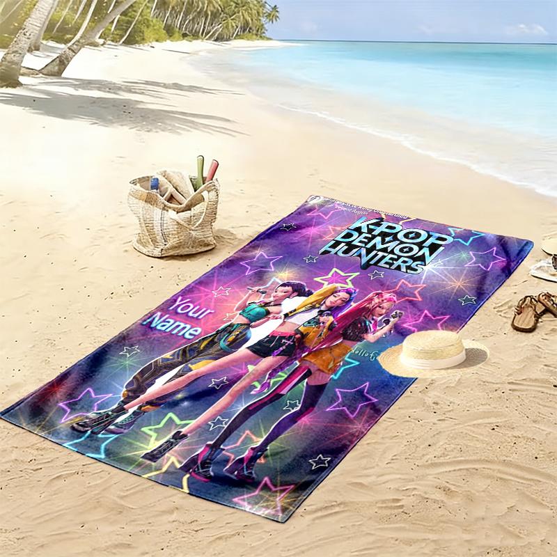 Custom NameK-pop Demons Beach Towel Soft Microfiber Summer Towel Quick Dry Absorbent Towel for Beach Swimming Pool Travel