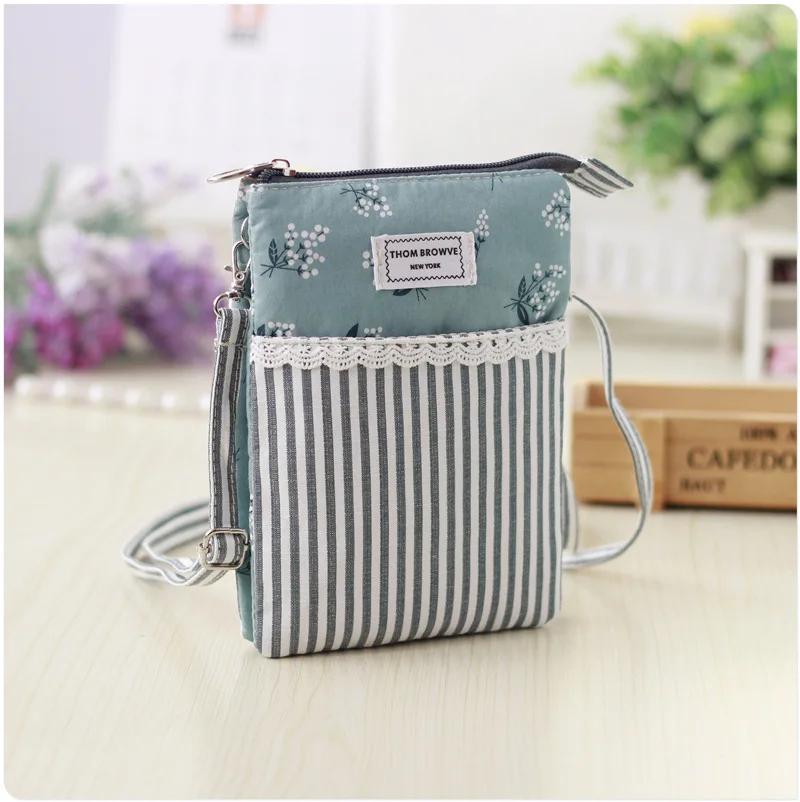 Ethnic style large screen women mobile phone bag Canvas multi-layer fashion female shoulder bag student Girl small bag