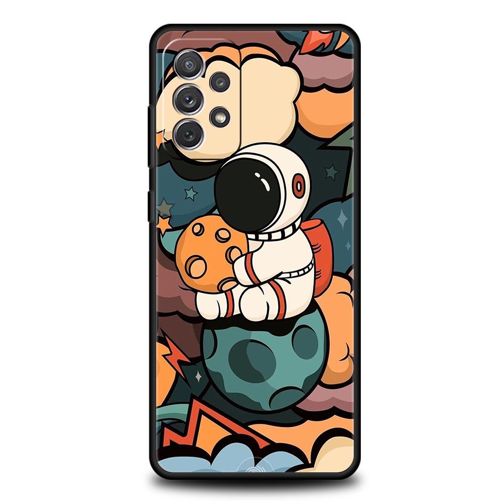 Cartoon Cute Cosmonaut Phone Case for Samsung Galaxy A55 A35 A17 A07 A15 A13 A25 A51 A71 A72 A73 A32 A52 A52S A41 Soft TPU Shell