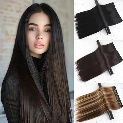 Synthetic Clips In Hairpiece Extensions Long Straight Natural Clip In Hair For Women Cosplay Party Wear