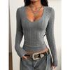 Women S V Neck Twisted Knit Sweater Slim Fit Short Length Long Sleeve Hot Girl Style
