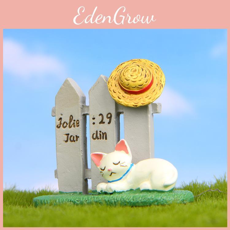 Cat Fence Resin And Hat With Moss Grass Decor For Photo Shoots Giving Gift