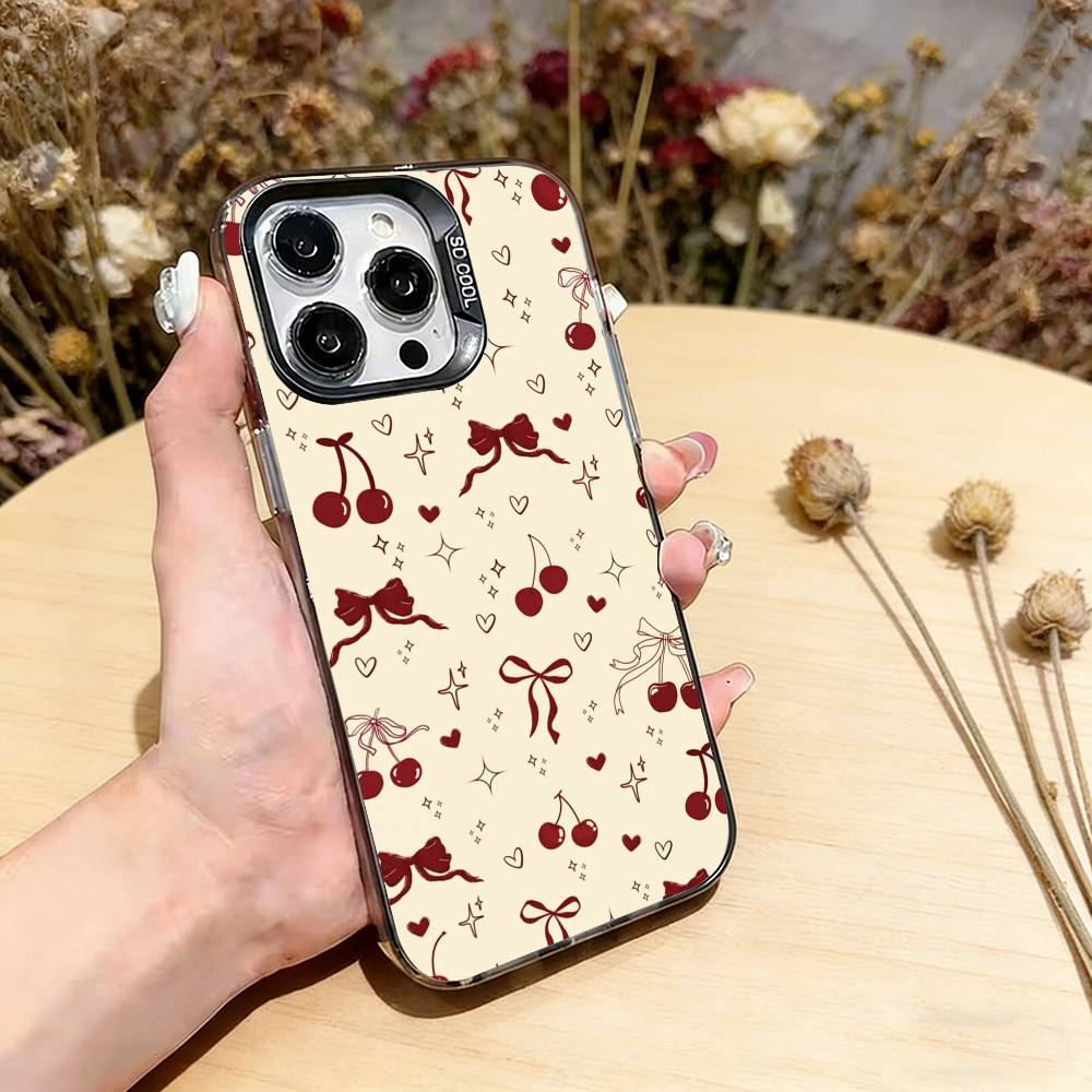 Cute cherry Phone Case For iPhone 17,16,15,14,13,12,11 Plus,Pro Max,XS,Colorful Silver Black Cover