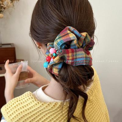 Autumn/Winter 2024 Colorful Plaid High-Elasticity Hair Tie for Women