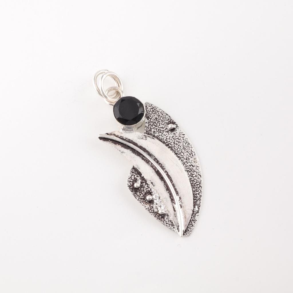 Natürlicher Schwarzer Onyx Edelstein 925 Sterlingsilber Schmuck Handgefertigt Hochzeit Anhänger PP-36-18