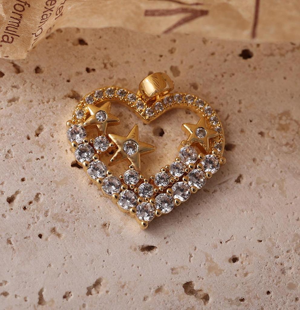 Collana e Braccialetto Charms a Forma di Cuore e Stella con Strass Placcati Ottone Fai da Te Coreani