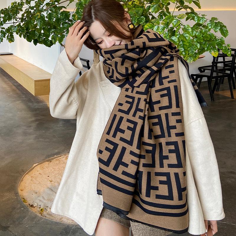 New Winter Imitation Cashmere Scarf F Letter Versatile Long Tassel Shawl Fashion Thickened Scarf