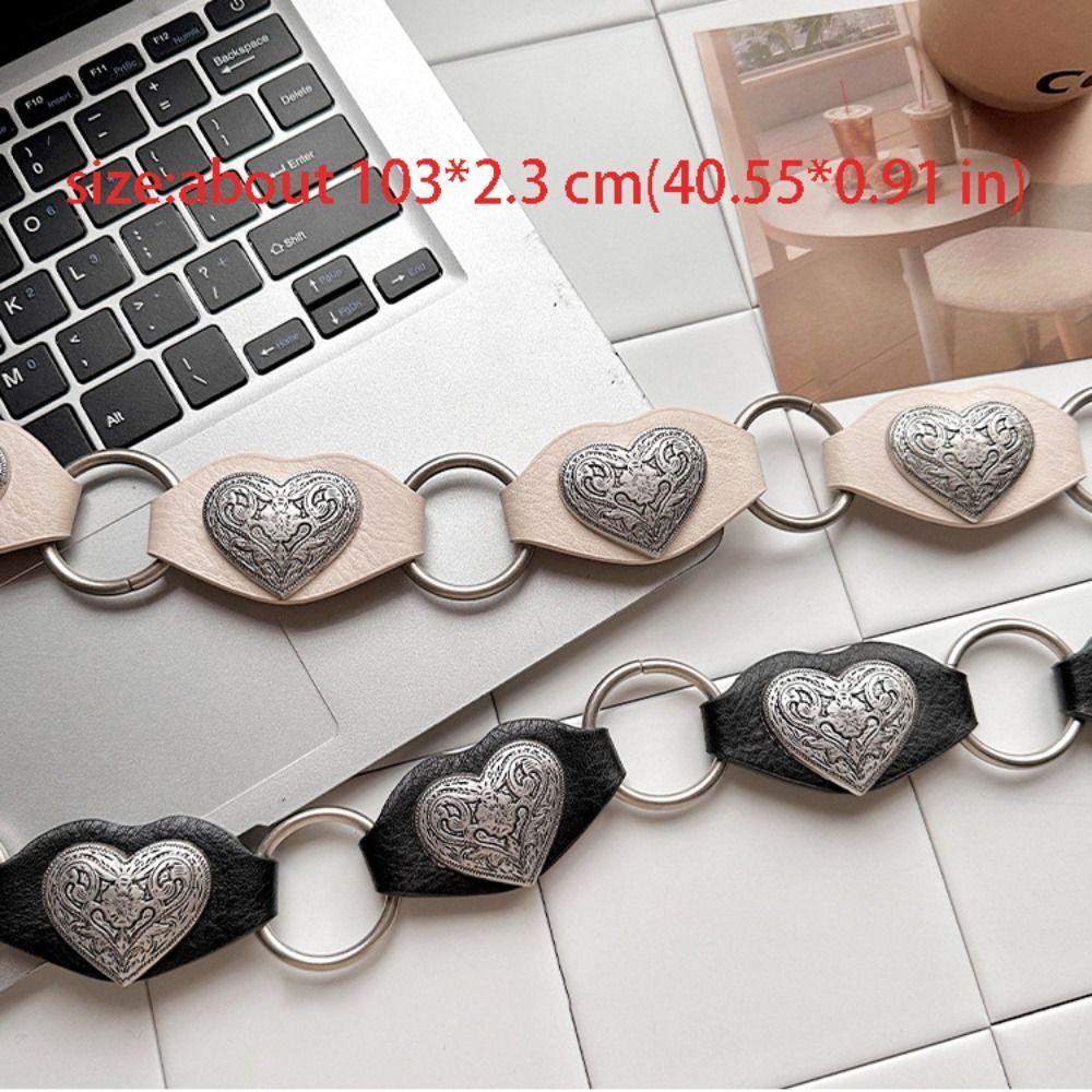 Metal Heart Rivet Belts Hollow Out Round Western Style Cowboy Belts Wide PU Leather Ethnic Style Waistband Jeans Decorative
