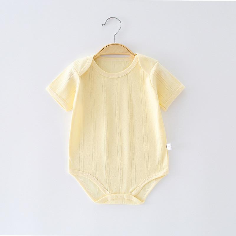 Solid Color Baby Cotton Mesh Romper With Short Sleeves For Spring Summer Infants