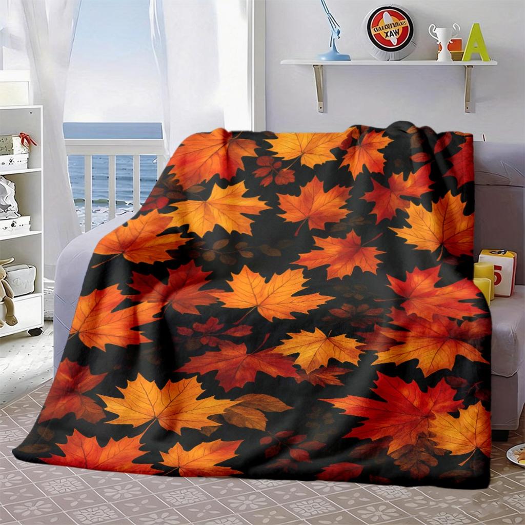 2026 New Arrivals 1pc Autumn Maple Leaf Flannel Throw Blanket Soft, Breathable, Machine Washable, Vibrant Fall Colors for Home Decor, Sofa, Bedroom, O