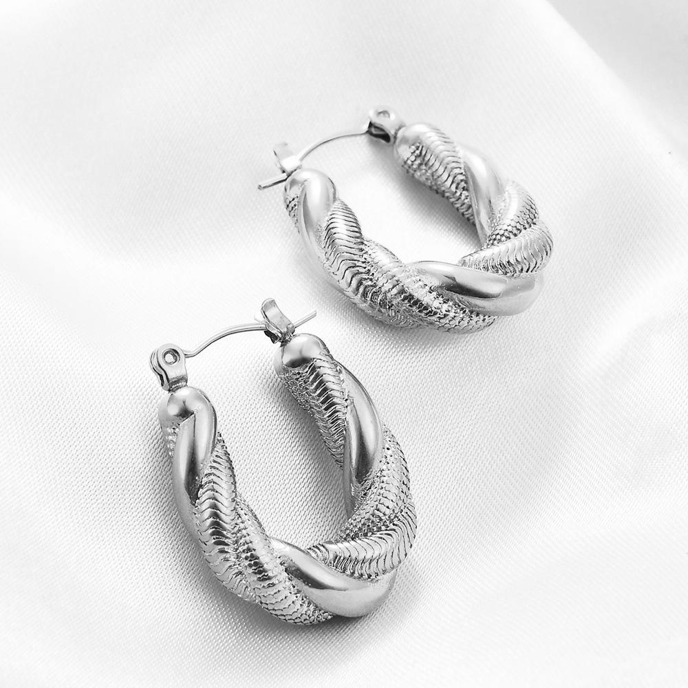 New Irregular Twist Snake Chain Double Layer 14K Gold Fashion Stainless Steel Earrings