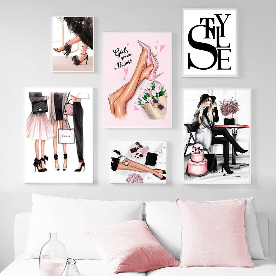 Beauty Modern Girl High Heel Paris Perfume Girl Wall Art Canvas Painting Posters And Prints Wall Pictures For Living Room Decor No Frame