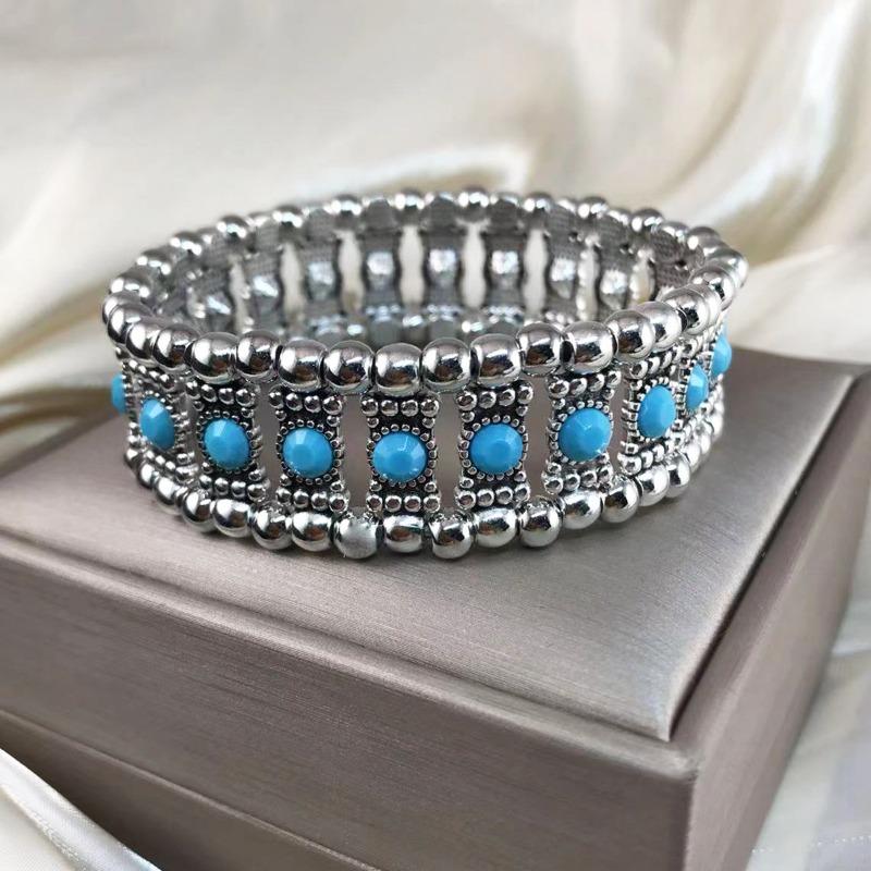 Meier Damen Armband Retro Strass Elastisch Breit