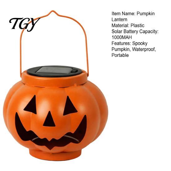 Automatic Dusk to Dawn Lights Solar Pumpkin Lanterns, Waterproof Outdoor Halloween Light, Spooky Autumn Holiday Party Ornaments Hanging Orange Lantern