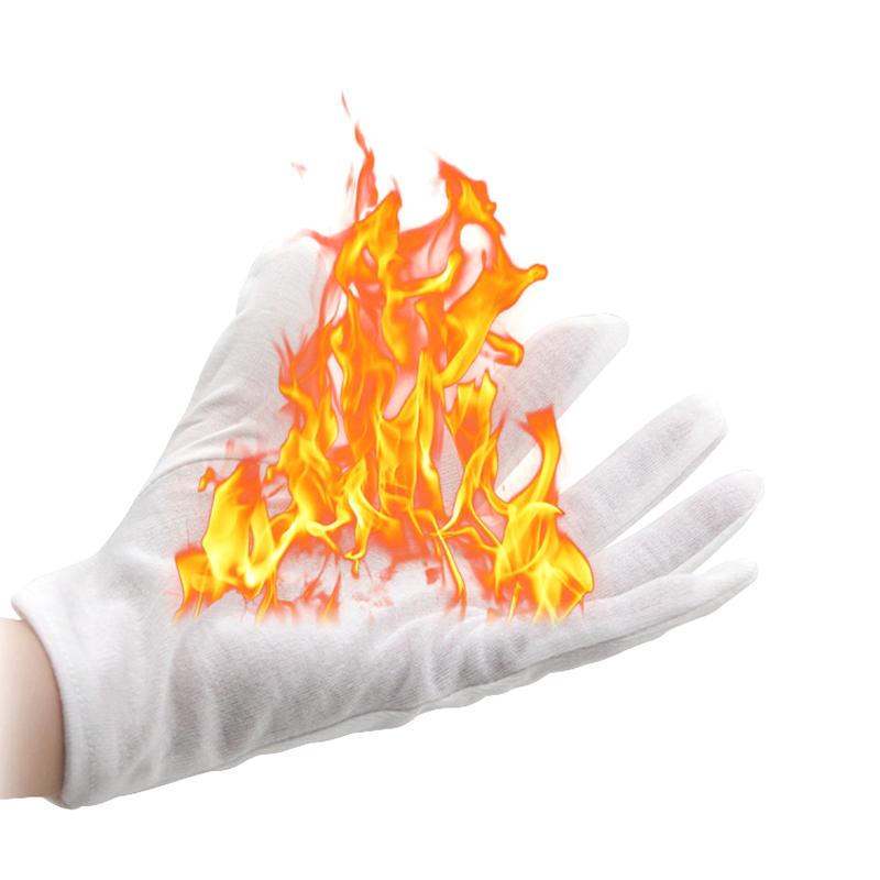 4Pcs/Set White Cotton Fire Magic Gloves With Flame Design For Magic Tricks And Performances