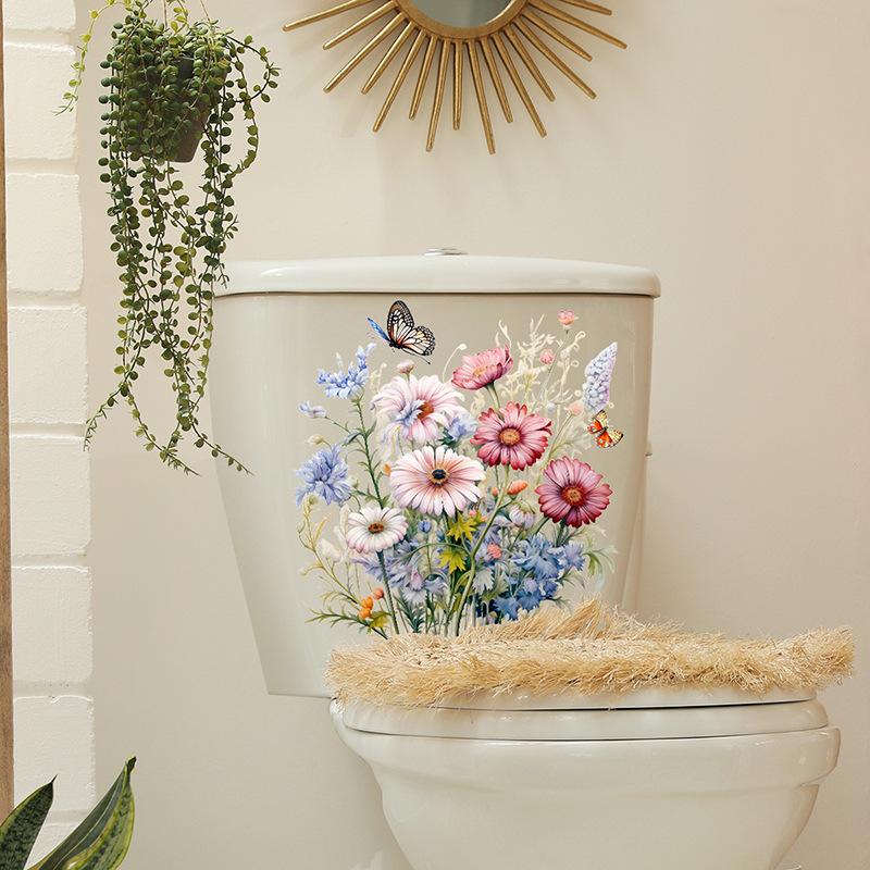 Various Green Plants Flowers Wall Sticker Bathroom Toilet Decor Decals Living Room Cabinet Home Decoration Self Adhesive Mural