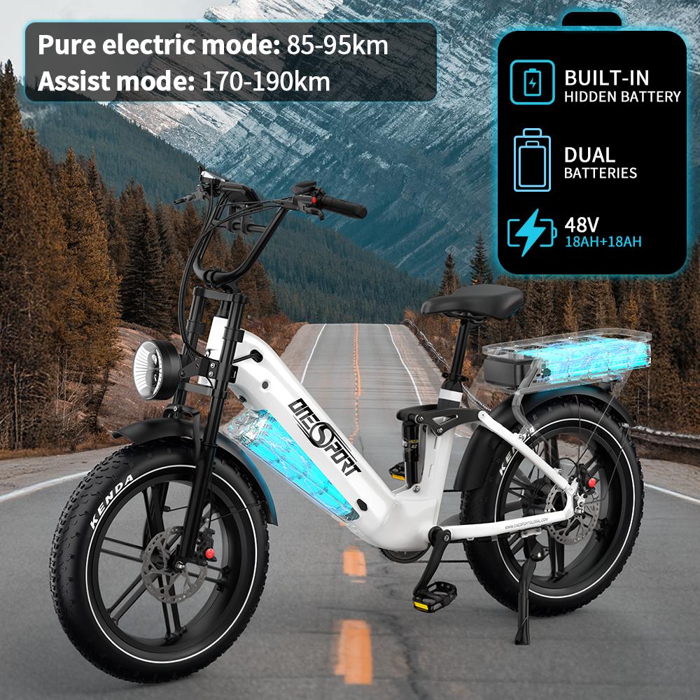 Bicicleta Eléctrica ONESPORT OT08 pro Sistema de Doble Batería 48V 36AH Velocidad hasta 40 Km/h Rueda Gruesa de 20 Pulgadas con Frenos Hidráulicos Y Control por App