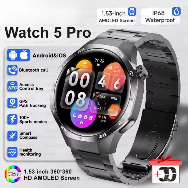 2026 New Watch GT5 Max Smart Watch HD AMOLED Screen NFC Bluetooth Call Health Waterproof Smartwatch Men Women For Huawei