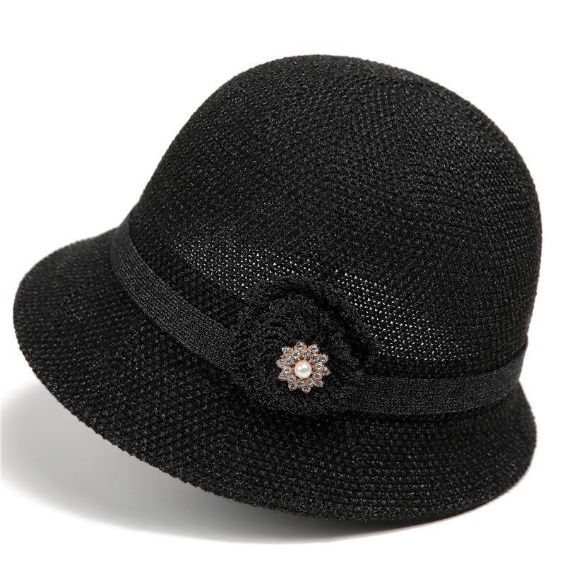 

Summer Breathable Bucket Hat Ladies Elegant Temperament Mother Hat Versatile Sunscreen Sun Hat M（56-58cm） чорний