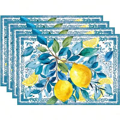 4 Pezzi Tovaglietta Estiva in Lino Stampata con Fiori e Limoni Decorazione Fresca per Tavola da Pranzo per Matrimoni Feste Riunioni di Famiglia