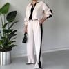 2025 Autumn Women's Fashion Color Block Casual Knitted Two-Piece Set