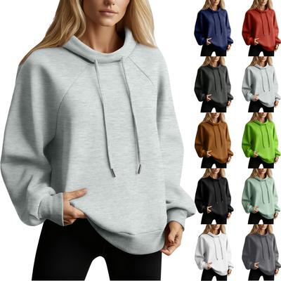 Damen Stehkragen Sweatshirt Oversized Rollkragen Kordelzug Pullover Langarm Oberteil