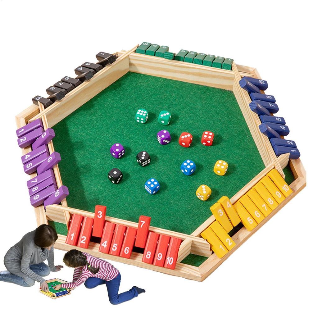 Shut The Box Game Wooden 6-sided Wood Math Toy Board Entertainment Game for Outdoor Party Gathering School Travel Teens Adults