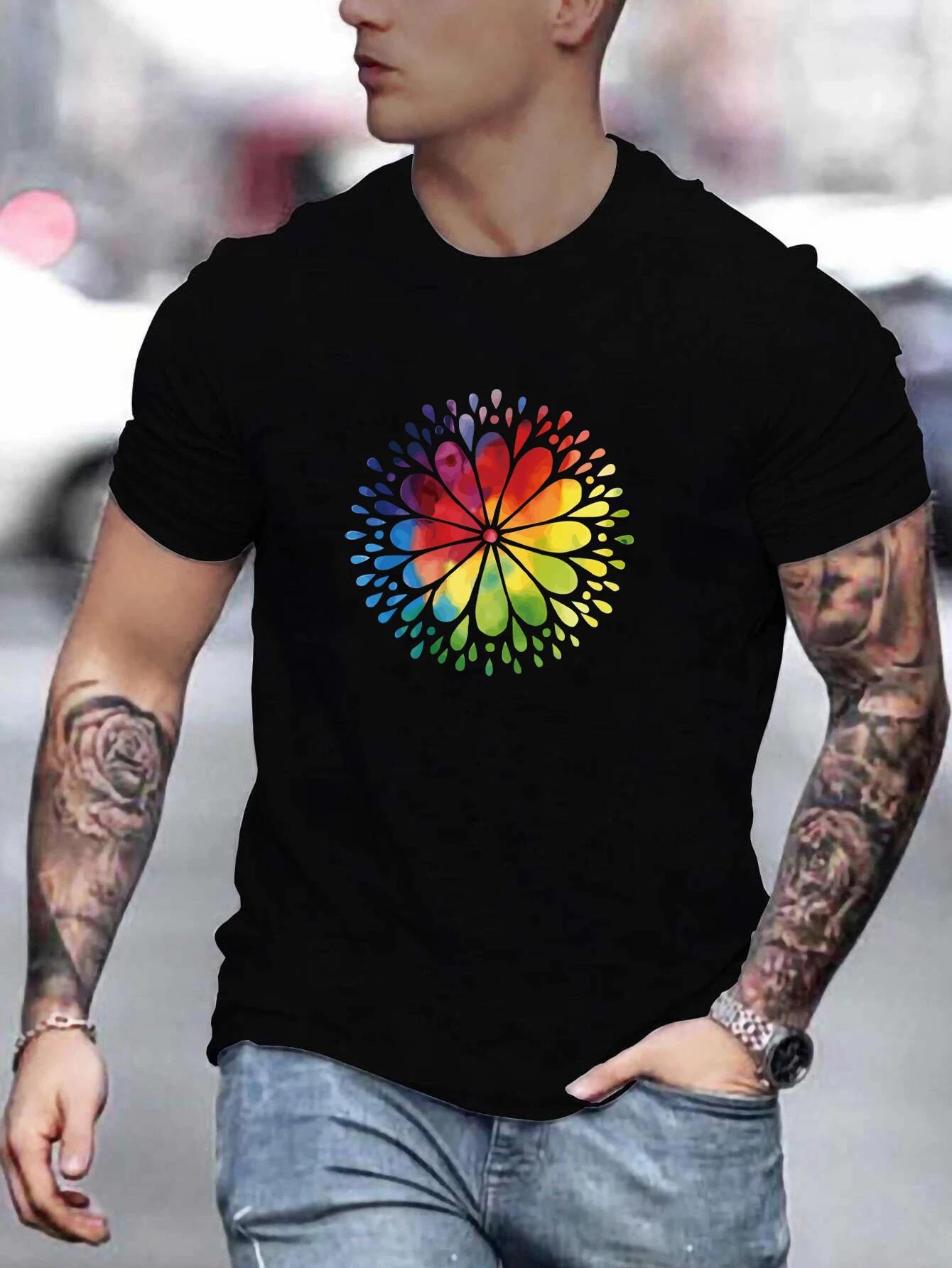 

Gradient pattern Print T-Shirt for Men s Casual Crew Neck Short-Sleeve Fashion Summer T-Shirt XXXXXL чёрный