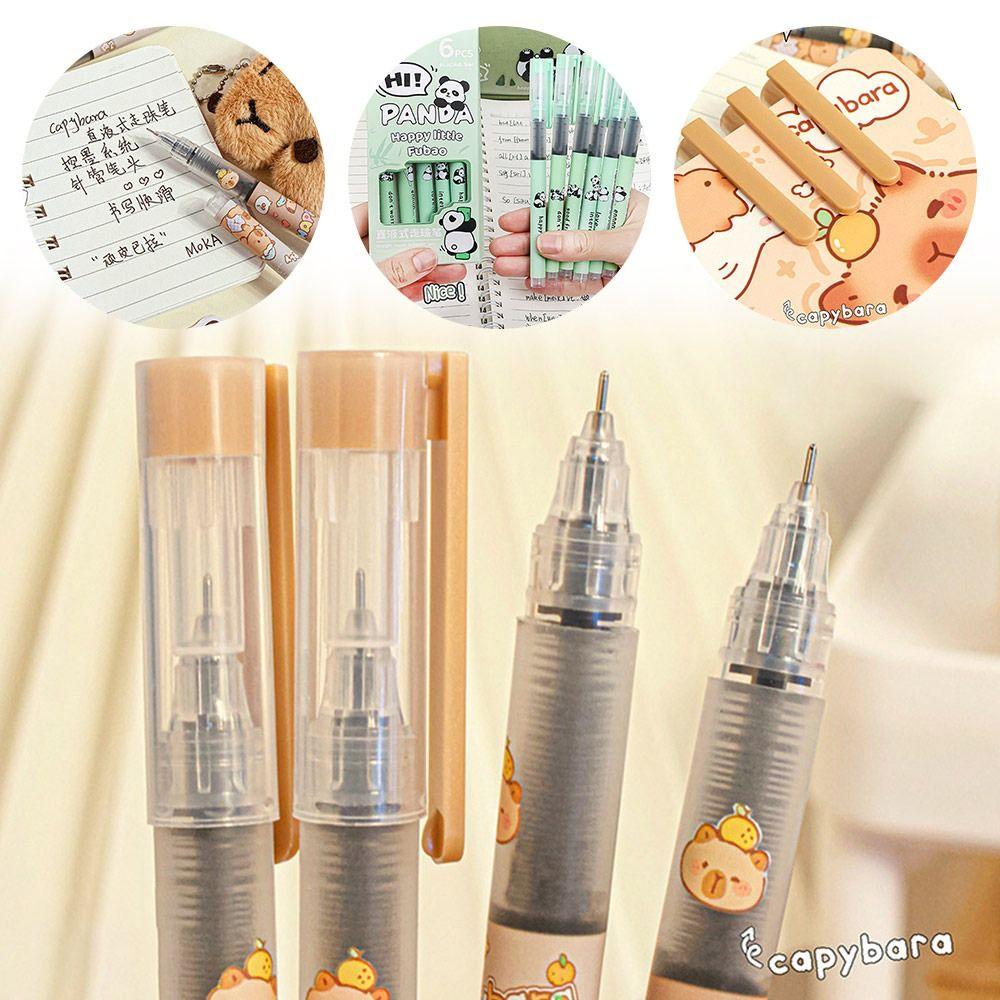 6Pcs/lot Panda Capybara Gel Pen 0.5mm Black Pen Press Erasable Pen  School Office Writing Stationery