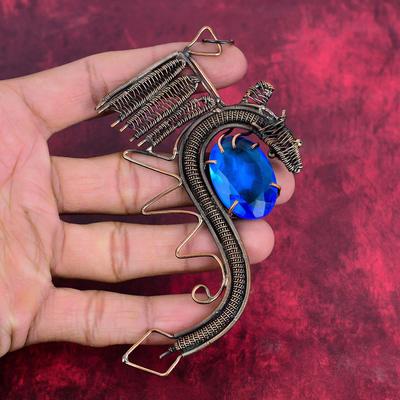 Faceted London Blue Topaz Pendant Copper Wire Wrapped Gemstone Pendant Handmade Dragon Pendant Copper Wire Wrapped Jewelry Gifts for Friend