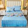 Summer Ice Silk Bed Skirt Cooling Mat Foldable Washable Anti-slip Bed Cover Floral Printed Breathable Soft Bed Sheet For Bedroom