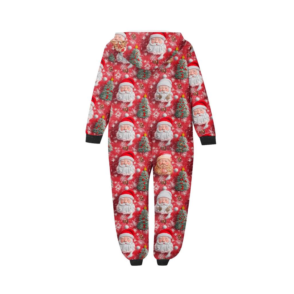 Christmas Print Parent-Child Outfit Hooded Zipper One-Piece Fashionable Home Suit Set