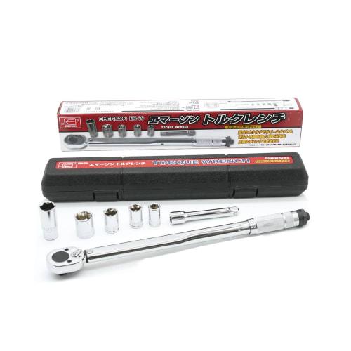 Emerson Torque Wrench, 40-200 Nm Torque Range, }4% Torque Accuracy, 12.7mm (1/2 inch) 103 Nm Preset, 14/17/19/24mm + 21mm Thin Long Sockets, Extension