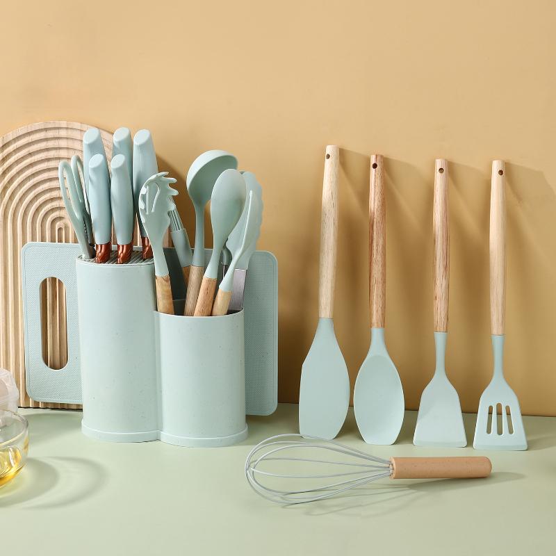 

Набор кухонных принадлежностей и ножей из 19 предметов, силиконовые кухонные принадлежности, ножи шеф-повара из нержавеющей стали, разделочная доска, кухонные принадлежности для приготовления пищи 19pcs(black)