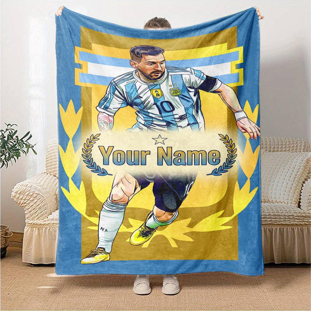 Football Messi Customize Your Name Blanket Gift Personalized Blanket Warmthful Decor Versatile for Office Office Chair Nap Bed