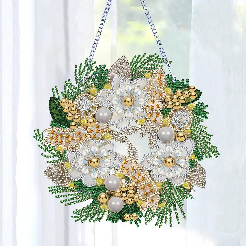 5D DIY Weihnachts-Diamantmalerei-Anhänger Weihnachts-Wanddeko Kranz Hängende Ornamente Diamantkunst Malerei Girlanden-Set
