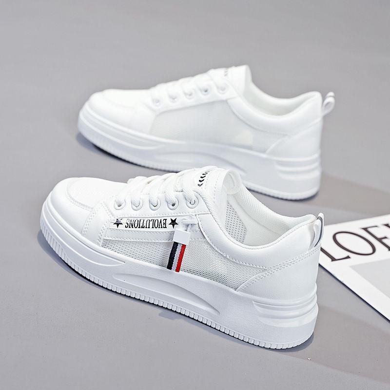2025Fashion Women White Skateboard Shoes Summer Casual Sport Running Shoes Outdoor Breathable Lace-up Metal Decoration Flat Shoe