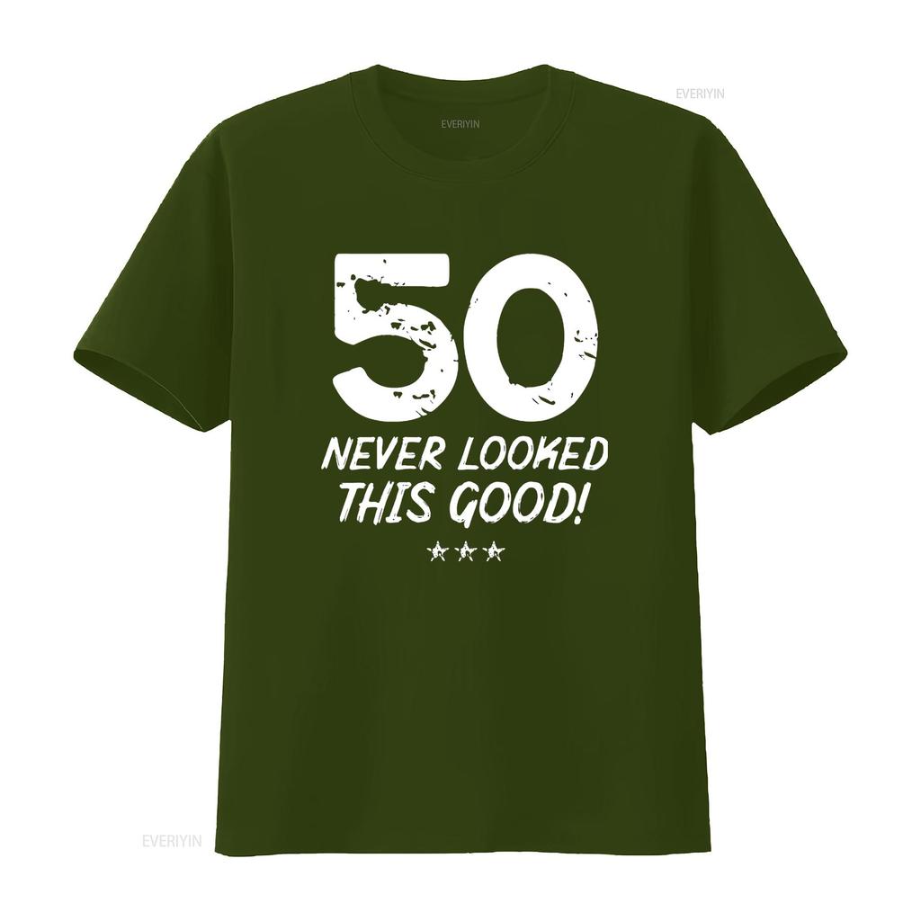 Womens 50 Year Old Never Looked So Good Birthday 50th T Shirt Black Medium vintage Washed Unisex Stylish Stretched graphic