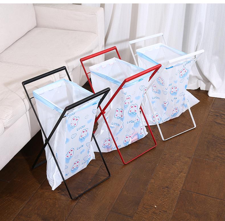 Portable Folding Trash Rack with Wooden Handle for Kitchen and Camping