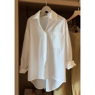 Spring and Summer Solid Casual White Shirt Women Fashion Long Sleeve Simple Loose Blouse Women Button Up Turn Down Collar Office Lady Shirts Top 25664