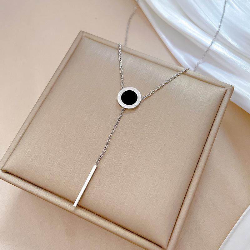 Titanium Steel Tassel Roman Ring Minimalist Wind Furnace Real Gold Necklace Female Collarbone Chain Accessories