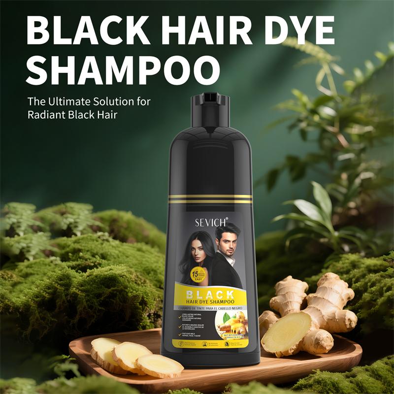 SEVICH Zencefilli 500ml Siyah Saç Boyası Şampuanı, Gri Saç Kapatıcı Anında Saç Rengi Şampuanı, Erkek Kadınlar İçin Bitkisel Siyahlaştırıcı Boyama Şampuanı