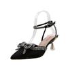 European Beautiful Women's Sandals Summer New Pointed Head Bow Fashion Sandals Bag Head Rhinestone Thin Heel Size 4142 Sandals Women