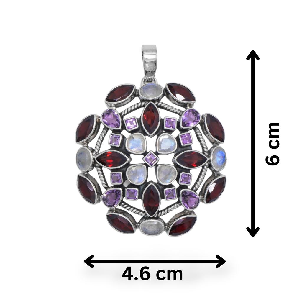 Natural Multi Gemstone Pendant, 925 Silver Jewelry, Statement Pendant, Gift for Mom